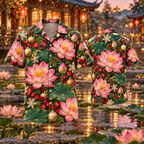 AlohaVero Christmas lotus Hawaiian shirt, front and back views