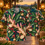 AlohaVero Christmas galangal Hawaiian shirt, front and back views