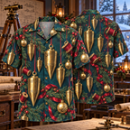 AlohaVero Christmas plumb-bobs Hawaiian shirt, front and back views