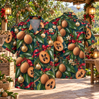AlohaVero Christmas sapodillas Hawaiian shirt, front and back views