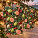 AlohaVero Christmas guavas Hawaiian shirt, front and back views
