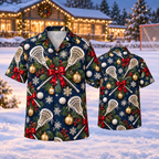 AlohaVero Christmas lacrosse Hawaiian shirt, front and back views