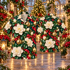 AlohaVero Christmas gardenias Hawaiian shirt, front and back views