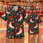 AlohaVero Christmas roller skates Hawaiian shirt, front and back views