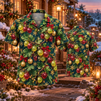 AlohaVero Christmas gooseberries Hawaiian shirt, front and back views