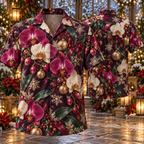 AlohaVero Christmas orchids Hawaiian shirt, front and back views
