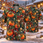 AlohaVero Christmas persimmons Hawaiian shirt, front and back views
