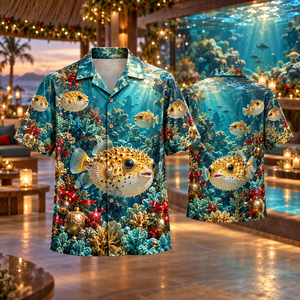 Christmas Pufferfish Hawaiian Shirt