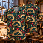 AlohaVero Christmas protractors Hawaiian shirt, front and back views