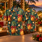 AlohaVero Christmas pineapples Hawaiian shirt, front and back views