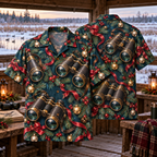 AlohaVero Christmas binoculars Hawaiian shirt, front and back views