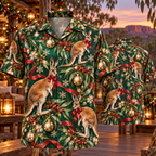 AlohaVero Christmas kangaroos Hawaiian shirt, front and back views