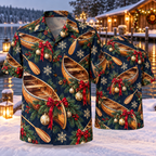 AlohaVero Christmas canoes Hawaiian shirt, front and back views