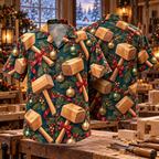 AlohaVero Christmas mallets Hawaiian shirt, front and back views