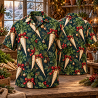 AlohaVero Christmas parsnips Hawaiian shirt, front and back views