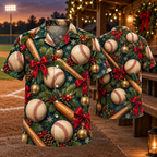 AlohaVero Christmas baseball Hawaiian shirt, front and back views