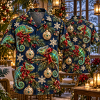 AlohaVero Christmas chameleons Hawaiian shirt, front and back views