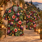 AlohaVero Christmas figs Hawaiian shirt, front and back views