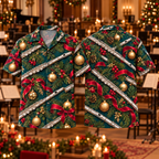 AlohaVero Christmas flutes Hawaiian shirt, front and back views