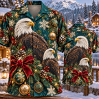 AlohaVero Christmas bald-eagles Hawaiian shirt, front and back views
