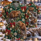 AlohaVero Christmas beavers Hawaiian shirt, front and back views