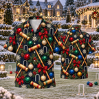 AlohaVero Christmas croquet Hawaiian shirt, front and back views