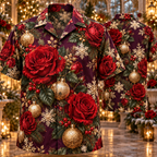 AlohaVero Christmas roses Hawaiian shirt, front and back views