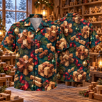 AlohaVero Christmas wooden puzzles Hawaiian shirt, front and back views