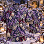 AlohaVero Christmas lavender Hawaiian shirt, front and back views