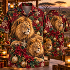 AlohaVero Christmas lions Hawaiian shirt, front and back views
