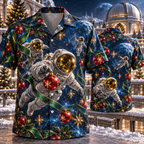 AlohaVero Christmas astronauts Hawaiian shirt, front and back views