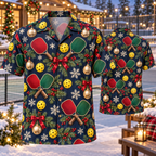 AlohaVero Christmas pickleball Hawaiian shirt, front and back views