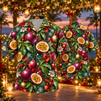 AlohaVero Christmas passion-fruit Hawaiian shirt, front and back views