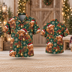 AlohaVero Christmas Highland cows Hawaiian shirt, front and back views