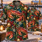 AlohaVero Christmas crabs Hawaiian shirt, front and back views