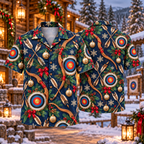 AlohaVero Christmas archery Hawaiian shirt, front and back views